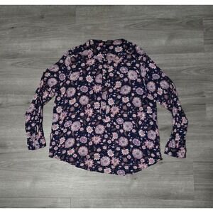 Lucky Brand Top Womens XL Blouse Button Up Oversize Floral AOP Light  Boho